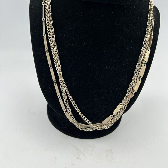 Lisner Multi Strand Gold‎ Tone Chain Necklace  20" Vintage MCM - Picture 2 of 6